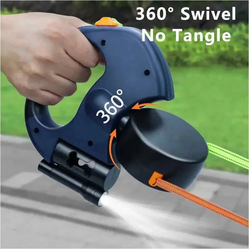 Auto Retractable Dual Dog Leash with LED Light & Waste Bag Dispenser - 3M Tangle-Free Lead for Two Dogs