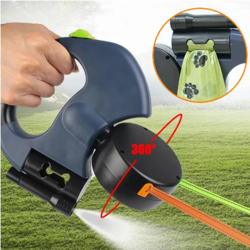 Auto Retractable Dual Dog Leash with LED Light & Waste Bag Dispenser - 3M Tangle-Free Lead for Two Dogs