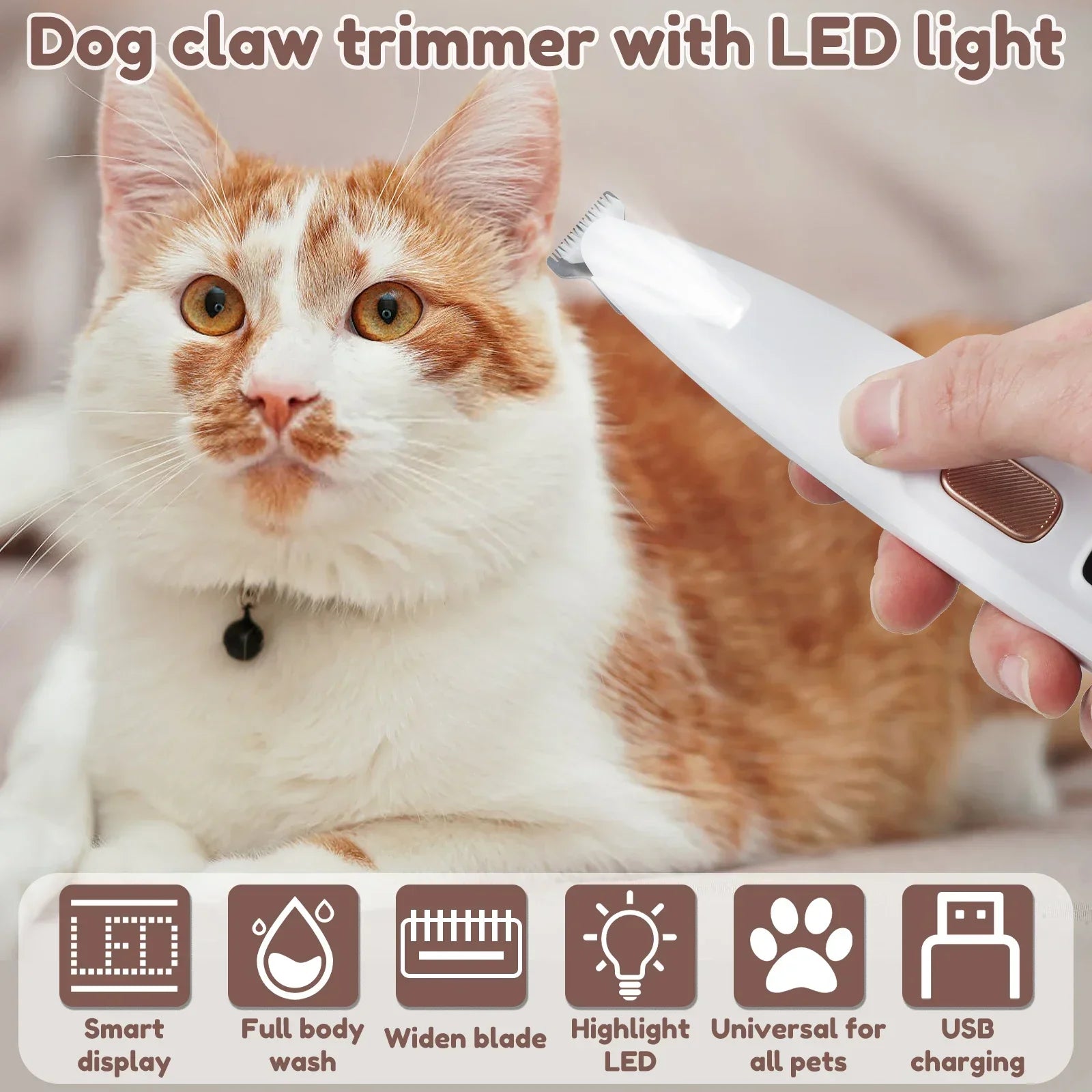 LED Dog Trimmer: Waterproof, Silent & Safe – 18mm Blade for Paws/Ears