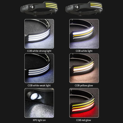 USB-Rechargeable LED Sensor Headlamp - Super Bright, Built-In Battery for Work/Camping/Hiking 