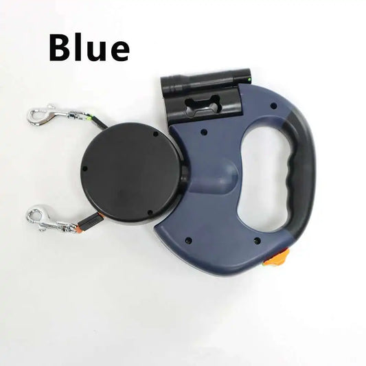 Auto Retractable Dual Dog Leash with LED Light & Waste Bag Dispenser - 3M Tangle-Free Lead for Two Dogs
