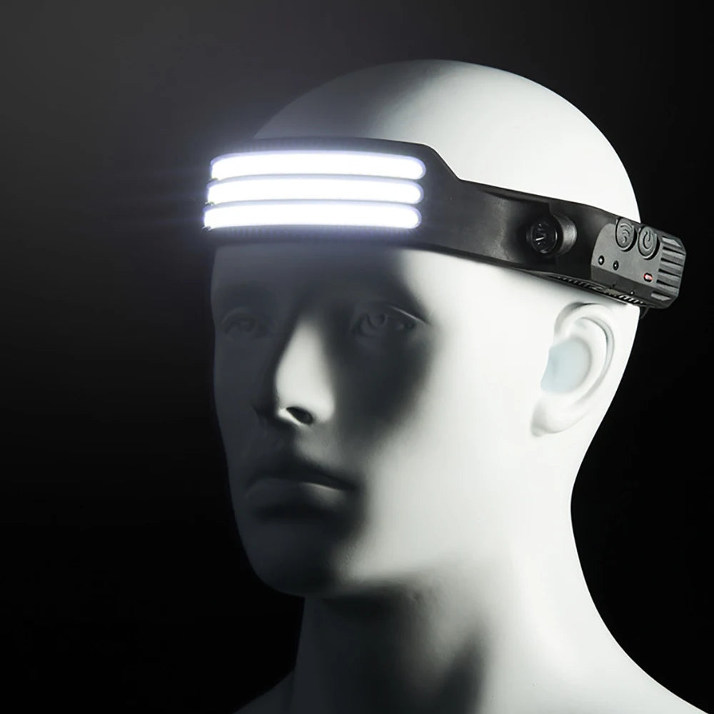 USB-Rechargeable LED Sensor Headlamp - Super Bright, Built-In Battery for Work/Camping/Hiking 