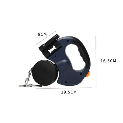Auto Retractable Dual Dog Leash with LED Light & Waste Bag Dispenser - 3M Tangle-Free Lead for Two Dogs