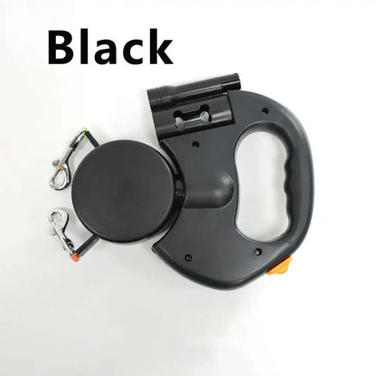 Auto Retractable Dual Dog Leash with LED Light & Waste Bag Dispenser - 3M Tangle-Free Lead for Two Dogs