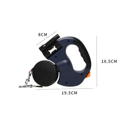 Auto Retractable Double-Ended Dog Leash 3M with LED Flashlight Waste Bag Box Roulette 360 Degree Dual Traction Rope Pet Supplies